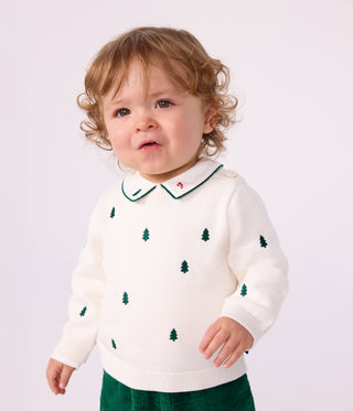 Babies' Jumper in Wool and Cotton with Embroidered Bunny Rabbits