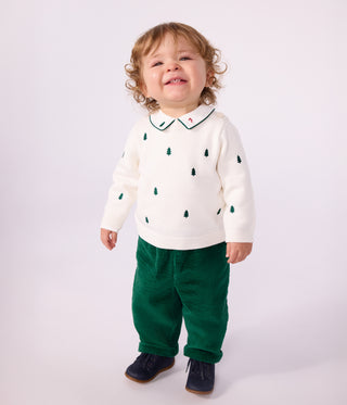 Babies' Jumper in Wool and Cotton with Embroidered Bunny Rabbits