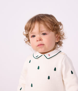 Babies' Jumper in Wool and Cotton with Embroidered Bunny Rabbits