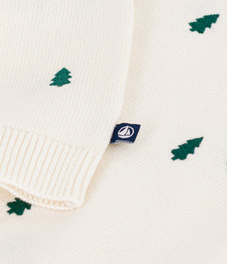 Babies' Jumper in Wool and Cotton with Embroidered Bunny Rabbits