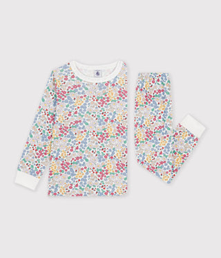 Girls' Long-Sleeved Floral Cotton Pyjamas