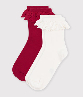 Girls' Cotton Socks with Frills - 2-Pack