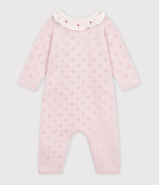 Babies' Jumpsuit in Wool and Cotton Knit with a Plain Collar