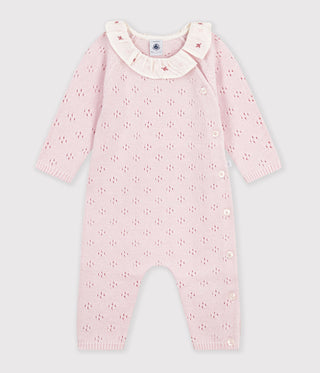 Babies' Jumpsuit in Wool and Cotton Knit with a Plain Collar