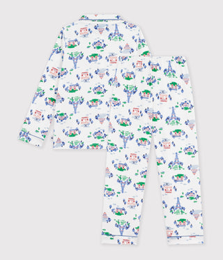 Children's Long-Sleeved Buttoned Paris Print Cotton Pyjamas