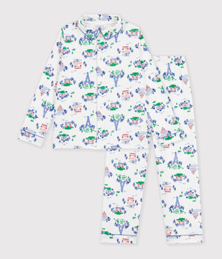 Children's Long-Sleeved Buttoned Paris Print Cotton Pyjamas