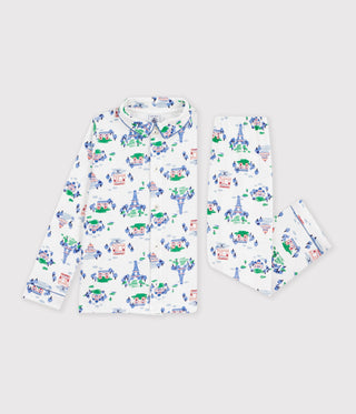 Children's Long-Sleeved Buttoned Paris Print Cotton Pyjamas