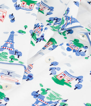 Children's Long-Sleeved Buttoned Paris Print Cotton Pyjamas