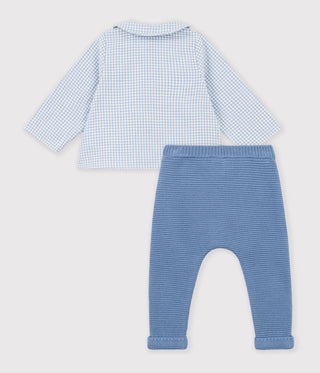 Babies' Outfit in Cotton with Embroidery On The Chest and a Gingham Print