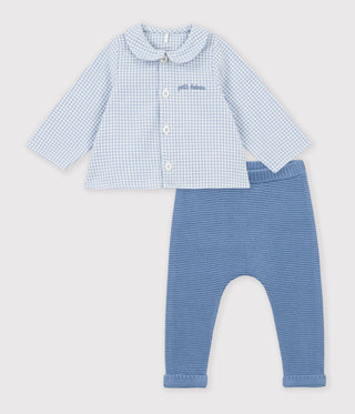 Babies' Outfit in Cotton with Embroidery On The Chest and a Gingham Print