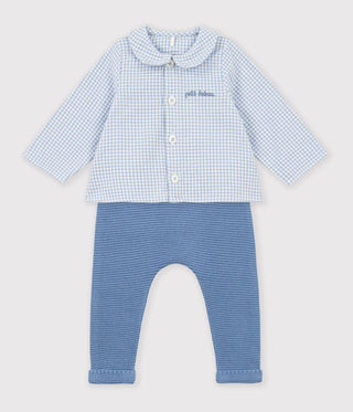 Babies' Outfit in Cotton with Embroidery On The Chest and a Gingham Print