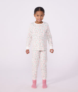 Children's Long-Sleeved Fleece Pyjamas with Flowers