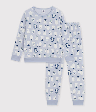Children's Long-Sleeved Snowman-Print Velour Pyjamas