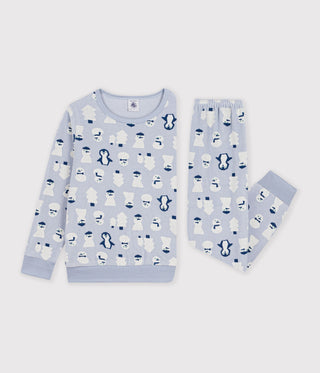 Children's Long-Sleeved Snowman-Print Velour Pyjamas