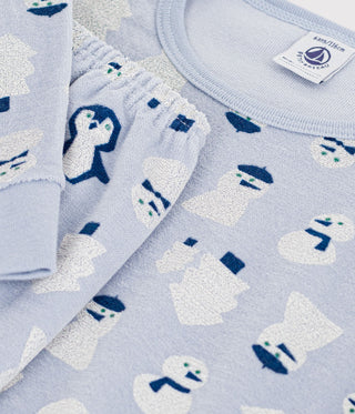 Children's Long-Sleeved Snowman-Print Velour Pyjamas