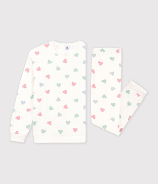 Women's Long-Sleeved Cotton Terry Printed with Hearts Pyjamas