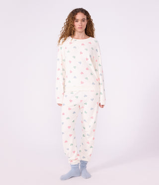 Women's Long-Sleeved Cotton Terry Printed with Hearts Pyjamas