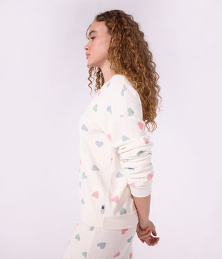 Women's Long-Sleeved Cotton Terry Printed with Hearts Pyjamas