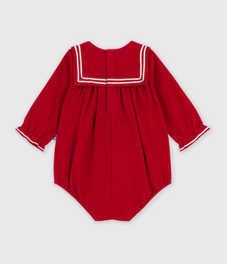 Babies' Short Jumpsuit in Plain Velour with a Collar