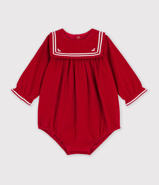 Babies' Short Jumpsuit in Plain Velour with a Collar