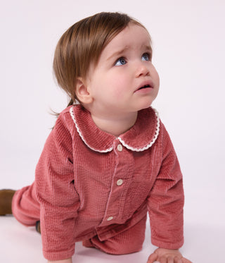 Babies' Long-Sleeved Plain Velour Blouse