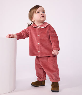 Babies' Long-Sleeved Plain Velour Blouse