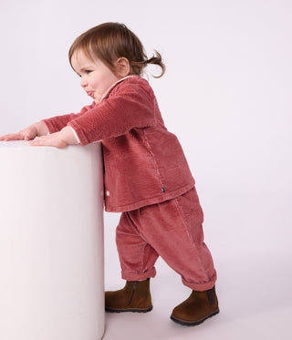 Babies' Long-Sleeved Plain Velour Blouse