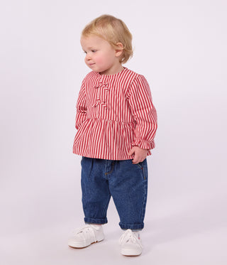 Babies' Long-Sleeved Stripy Cotton Blouse
