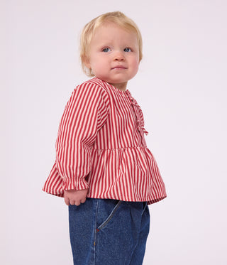 Babies' Long-Sleeved Stripy Cotton Blouse