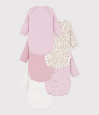 Babies' Long-Sleeved Printed Cotton Wrapover Bodysuits - 5-Pack