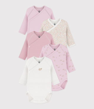 Babies' Long-Sleeved Printed Cotton Wrapover Bodysuits - 5-Pack