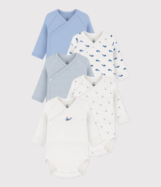 Babies' Long-Sleeved Printed Cotton Wrapover Bodysuits - 5-Pack