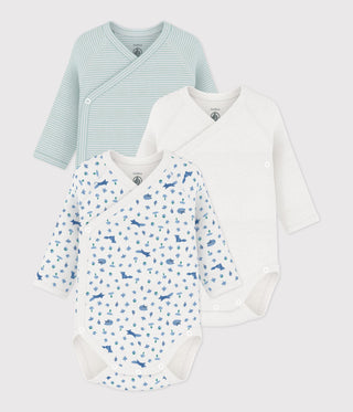 Babies' Long-Sleeved Printed Cotton Wrapover Bodysuits - 3-Pack