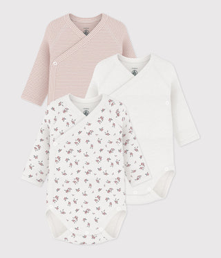 Babies' Long-Sleeved Printed Cotton Wrapover Bodysuits - 3-Pack