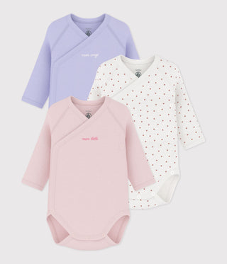 Babies' Long-Sleeved Printed Cotton Wrapover Bodysuits - 3-Pack
