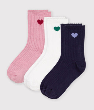 Girls' Heart-Pattern Cotton Socks - 3-Pack