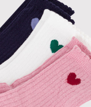 Girls' Heart-Pattern Cotton Socks - 3-Pack
