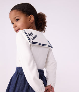 Girls' Long-Sleeved Plain Cotton Blouse with a Collar