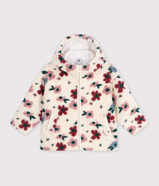 Girls' Hooded Jacket in Floral Sherpa