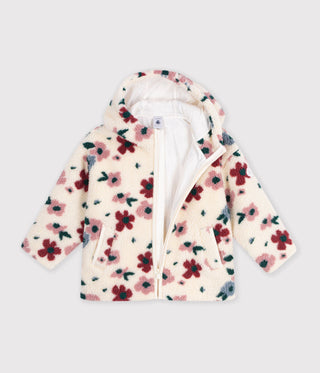 Girls' Hooded Jacket in Floral Sherpa
