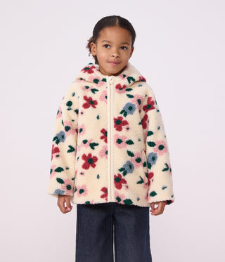 Girls' Hooded Jacket in Floral Sherpa