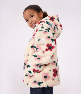 Girls' Hooded Jacket in Floral Sherpa