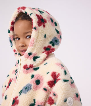 Girls' Hooded Jacket in Floral Sherpa