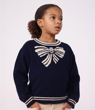 Girls' Bow Pattern Wool and Cotton Jumper