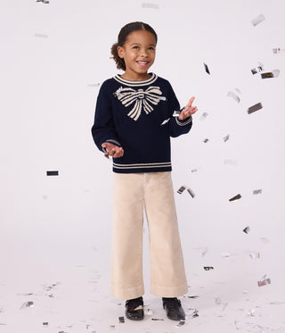 Girls' Bow Pattern Wool and Cotton Jumper
