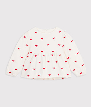 Girls' Long-Sleeved Cotton Blouse Printed with Bows