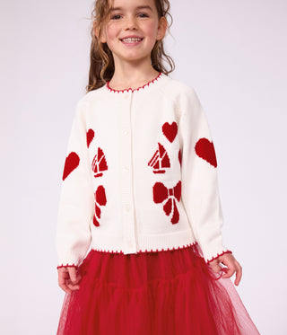 Girls' Wool and Cotton Cardigan with Little Motifs