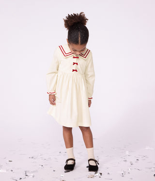 Girls' Long-Sleeved Dress in Plain Corduroy