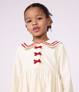 Girls' Long-Sleeved Dress in Plain Corduroy