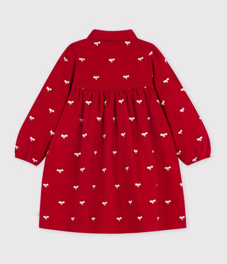 Girls' Corduroy Dress with Long Sleeves and Printed with Bows